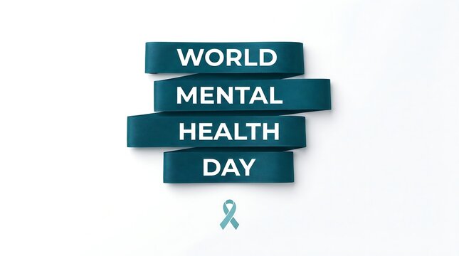 World mental health day awareness ribbon and stacked text on white background