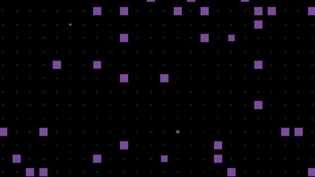 Purple pixel squares scattered across a black field