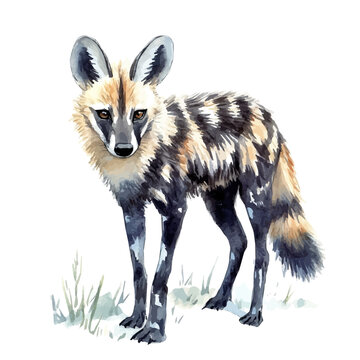 Aardwolf, isolated watercolor element on white background