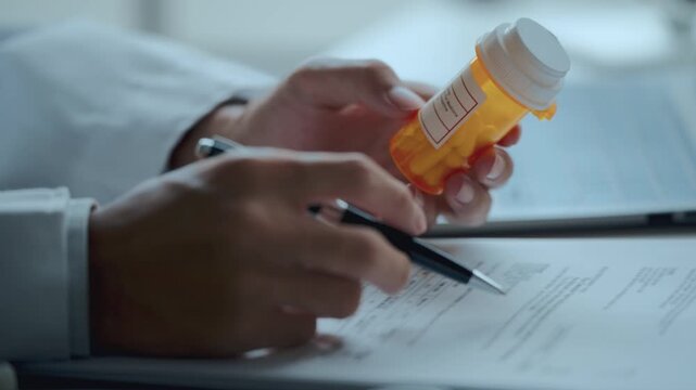 doctor organizes medical record documents at a hospital