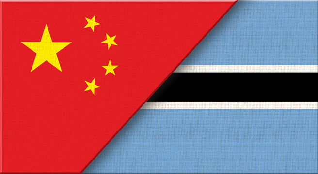 Double flag of China and Botswana on fabric texture - 3D illustration.