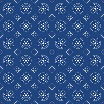Shweshwe seamless pattern African indigo geometric rosette blue white background