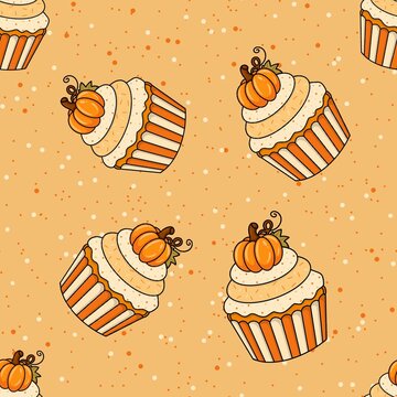 seamless pattern with pumpkin muffin