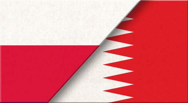 Double flag of Poland and Bahrain on fabric texture - 3D illustration.