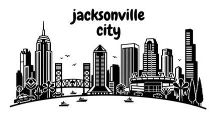 Naklejka premium jacksonville city skyline urban architecture downtown landmark travel tourism america usa landscape metropolitan business culture modern historic destination famous district with st johns river florid