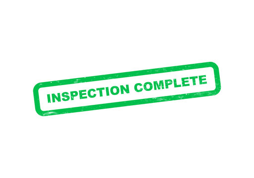 Green inspection complete stamp badge with white text isolated on transparent background