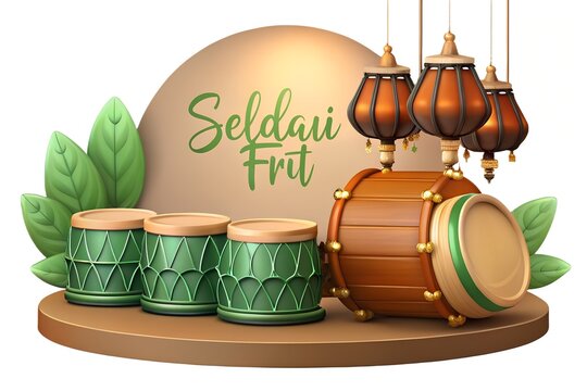 Traditional selamat hari raya lanterns and drums set