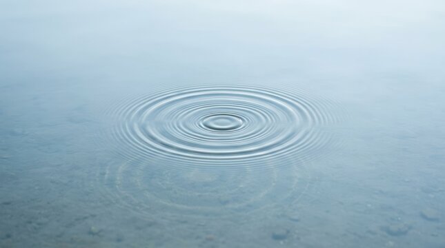 Water surface ripples with circular wave pattern in calm blue light