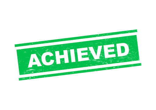 Green achieved success badge with red stamp border isolated on transparent background