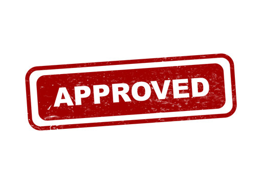 Red approved stamp with bold white text isolated on transparent background