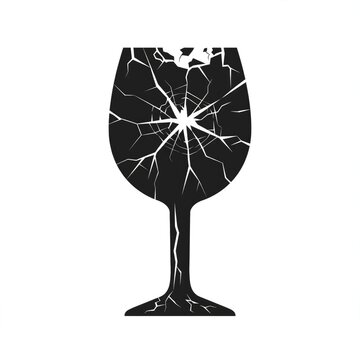 Silhouette of a Broken Wine Glass with Shattered Cracks.