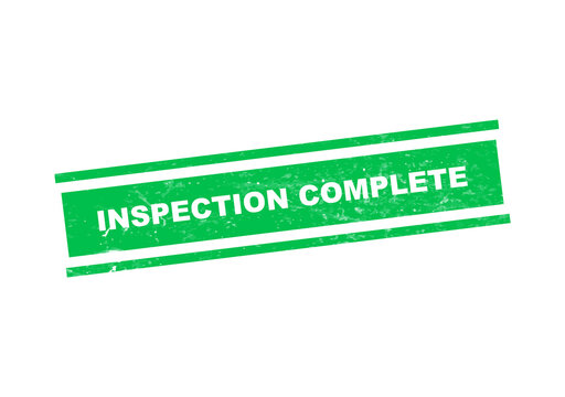 Green inspection complete stamp with white text isolated on transparent background