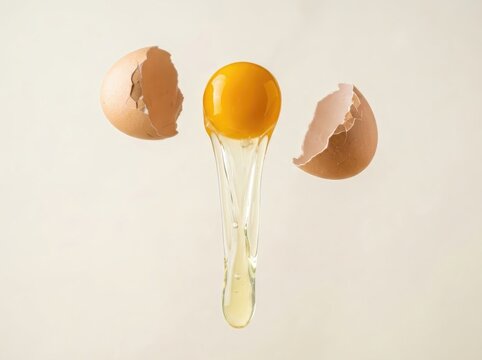 Cracked egg with yolk and shell on a clean background