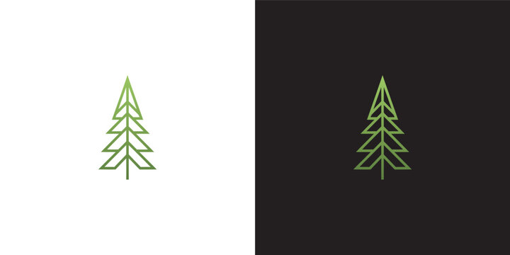 Minimalist geometric pine tree icons for nature and forest sustainability branding concepts