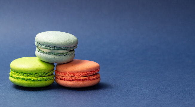 French dessert macaroons. Almond flour. National cuisine. Vegetarian food.