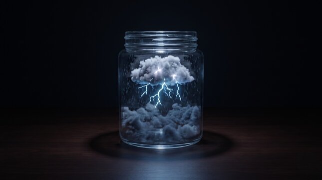 Cloud In A Jar, surreal whimsical dreamlike concept art, imaginative object mashups scene, minimal fantasy background