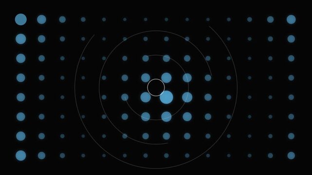 Blue halftone dot grid pattern moving on black background
