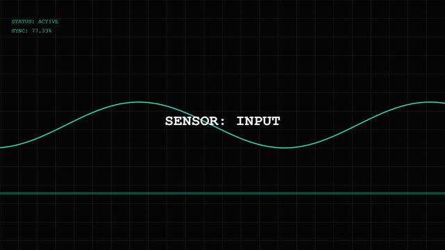 Digital sensor interface displaying wave signal data on dark grid