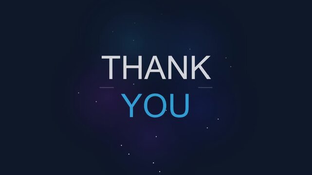 Animated thank you text display on dark blue glowing background