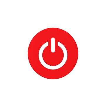 Red Power Button Icon on White Background.