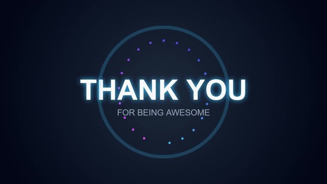 Glowing thank you text animation with circular neon rings