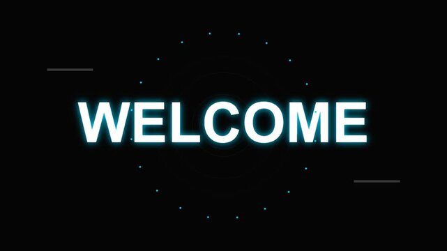 Glowing neon welcome text grid on black background