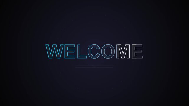 Futuristic digital welcome text glowing on a dark background
