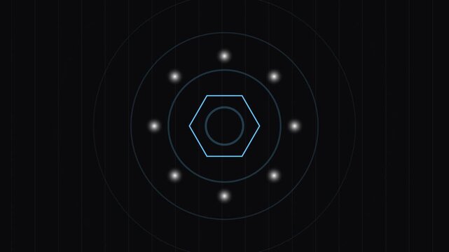 Glowing blue hexagonal interface elements on dark background