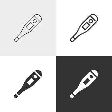 Digital medical thermometer vector icon in outline and solid styles, Editable stroke.