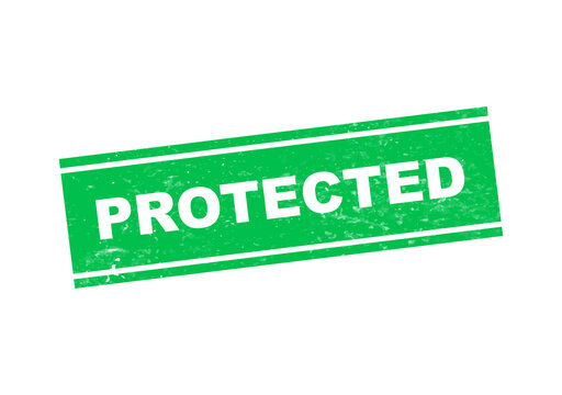 Green protected stamp seal with bold white text isolated on transparent background