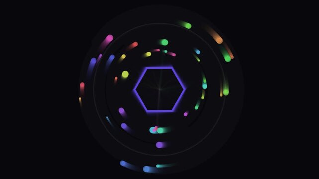 Futuristic digital interface elements with glowing hexagons