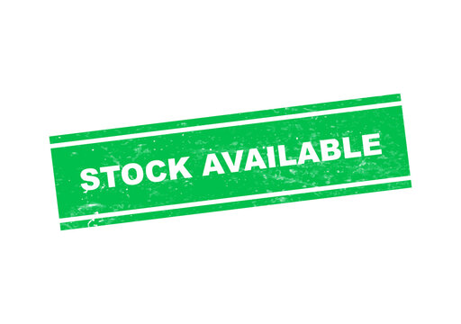 Green stock available badge with red border isolated on transparent background