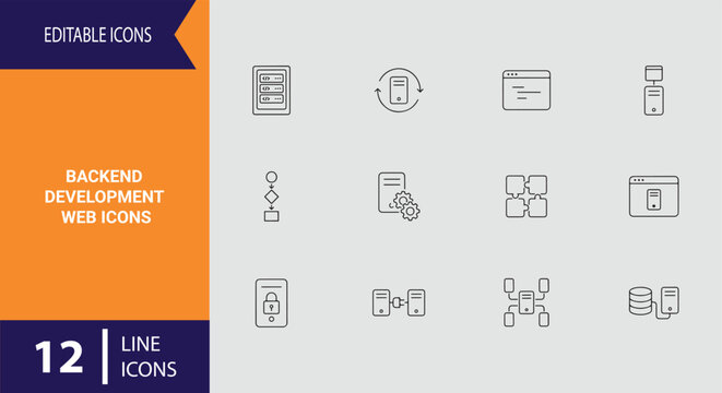 Comprehensive backend development web icons outline icon set created for software engineers and digital creators