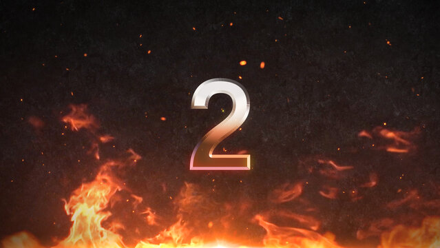 Countdown Cinematic Fire Flame with Burning Embers and Spark Particles on Dark Grunge Concrete Wall Movie Action Title Trailer Animation Background