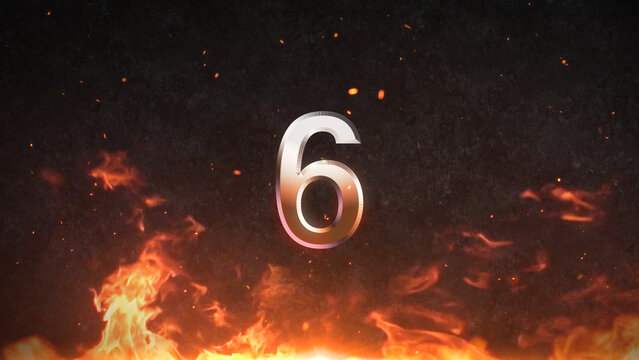 Countdown Cinematic Fire Flame with Burning Embers and Spark Particles on Dark Grunge Concrete Wall Movie Action Title Trailer Animation Background