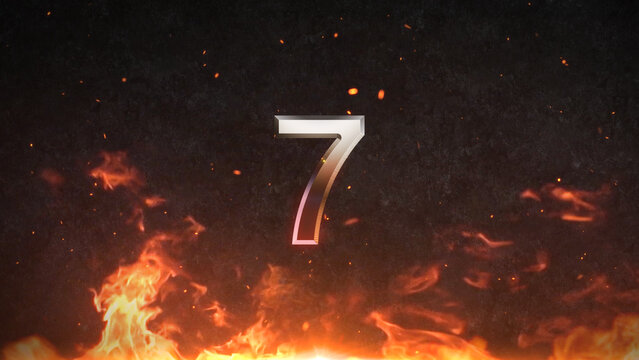 Countdown Cinematic Fire Flame with Burning Embers and Spark Particles on Dark Grunge Concrete Wall Movie Action Title Trailer Animation Background