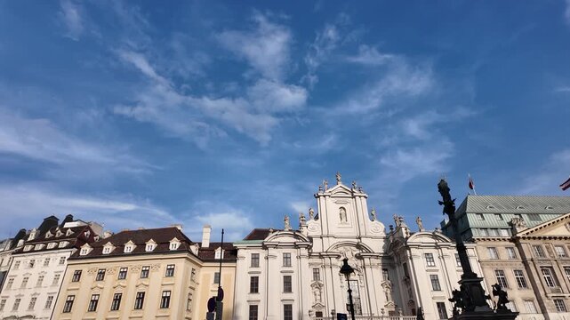 Aesthetic cinematic slow motion view of the facade of Kirche am Hof in Vienna