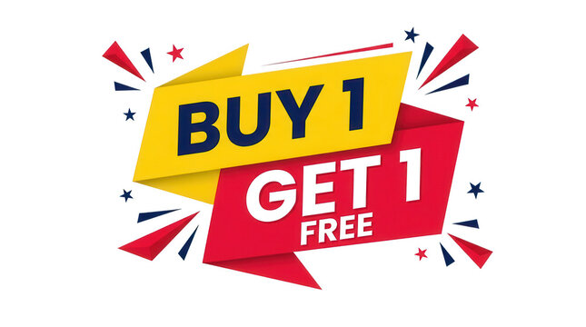 Buy 1 get 1 free promotional banner isolated on transparent background