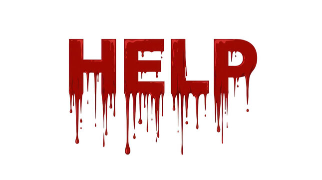 Help text with a bloody dripping effect isolated on transparent background