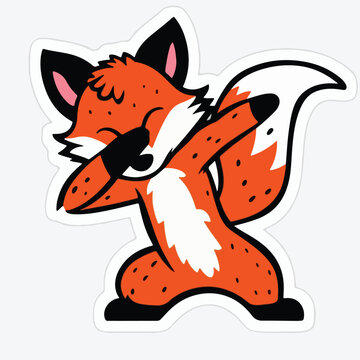 Happy orange fox performing the popular dab dance move in a fun bright cartoon art style