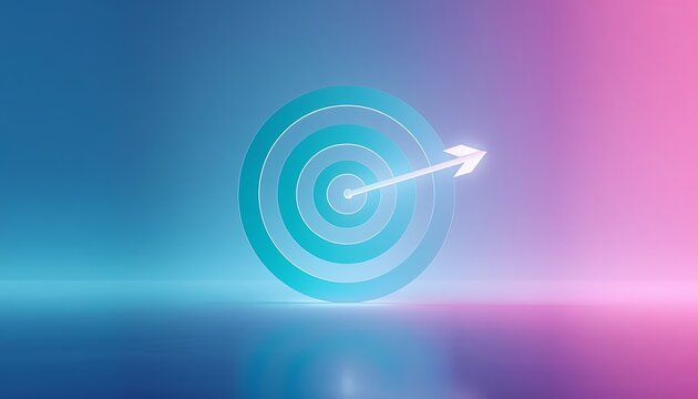 Target with arrow on blue pink background symbolizing business strategy.