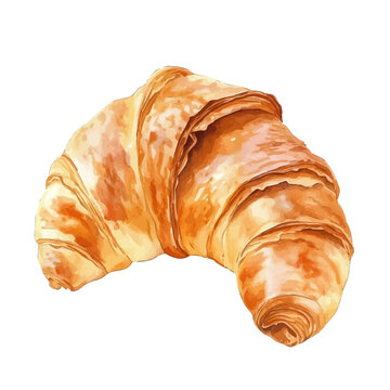 Detailed watercolor painting of Croissant, isolated on white background