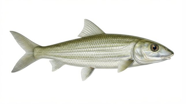 Isolated bonefish Albula vulpes presented in a detailed scientific illustration.