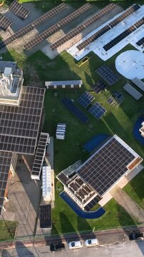 Multiple Solar Panel Technologies at a Renewable Energy Research and Innovation Facility in Florian&oacute;polis, Brazil. Aerial View.
