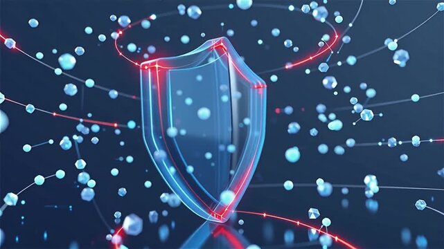 3D Glass Cyber Security Shield Guarding Digital Data Network Concept