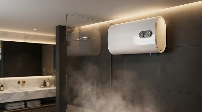 Modern Electric Water Heater in Luxury Bathroom Interior