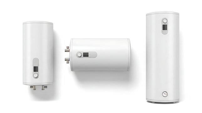 modern electric water heaters on white