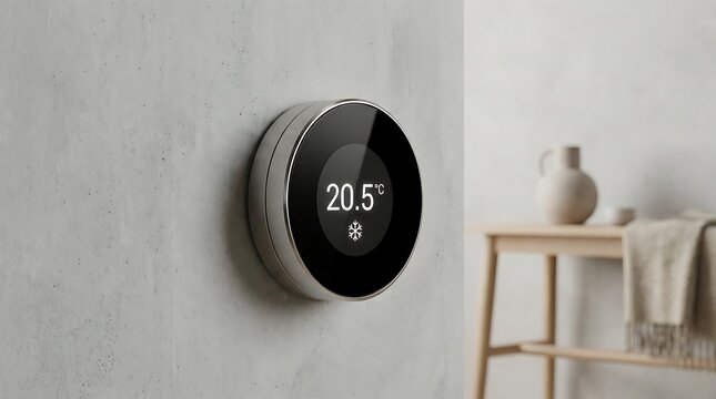 Smart Home Thermostat on Grey Wall for Energy Efficiency