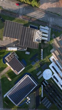 Multiple Solar Panel Technologies at a Renewable Energy Research and Innovation Facility in Florian&oacute;polis, Brazil. Aerial View.
