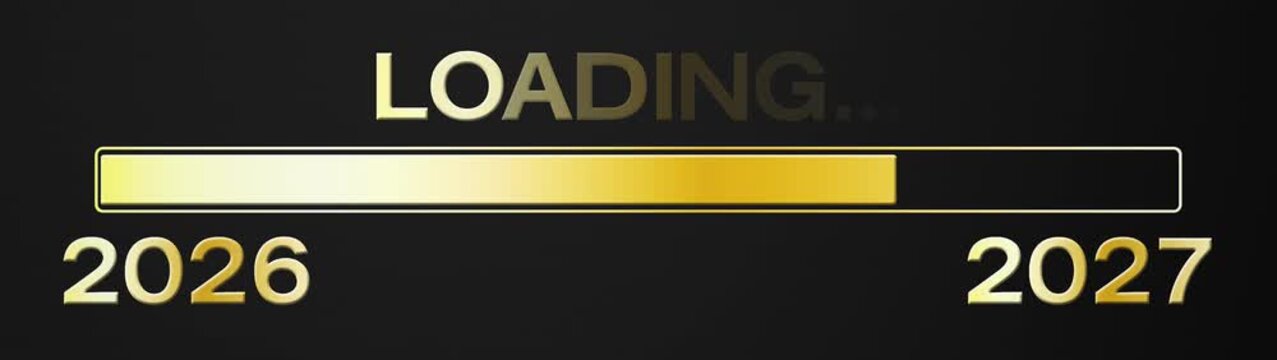 Video animation of loading bar in gold with the message loading 2027 over dark background - new year concept - represents the new year 2027.